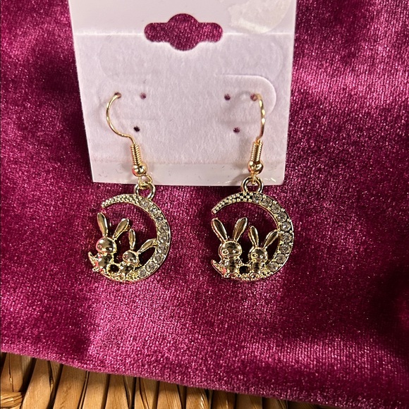 Jewelry - NWOT Gold Bunny Moon Earrings